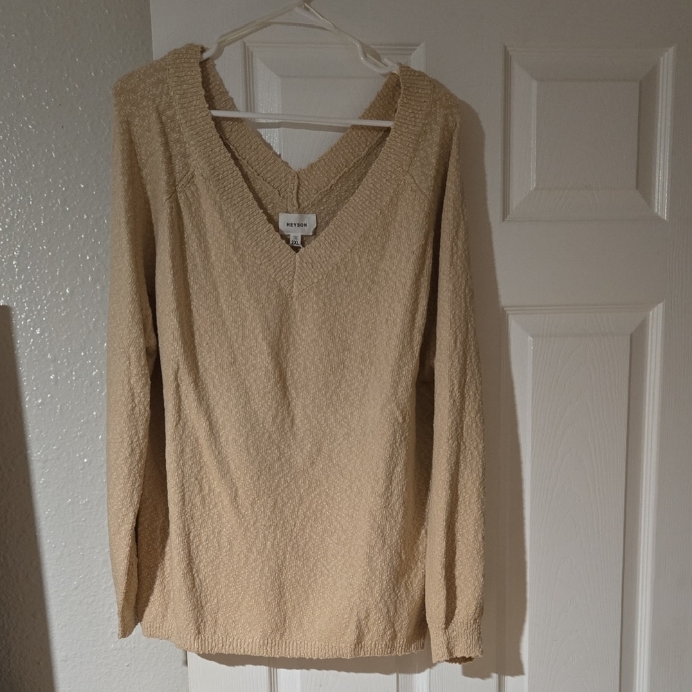 Beige V-Neck Sweater Heyson